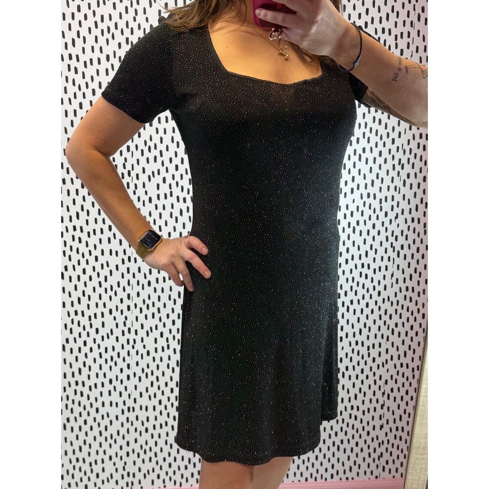 Vintage Ultra Dress New York Womens Black Knee Length Short Sleeve Black 10p
